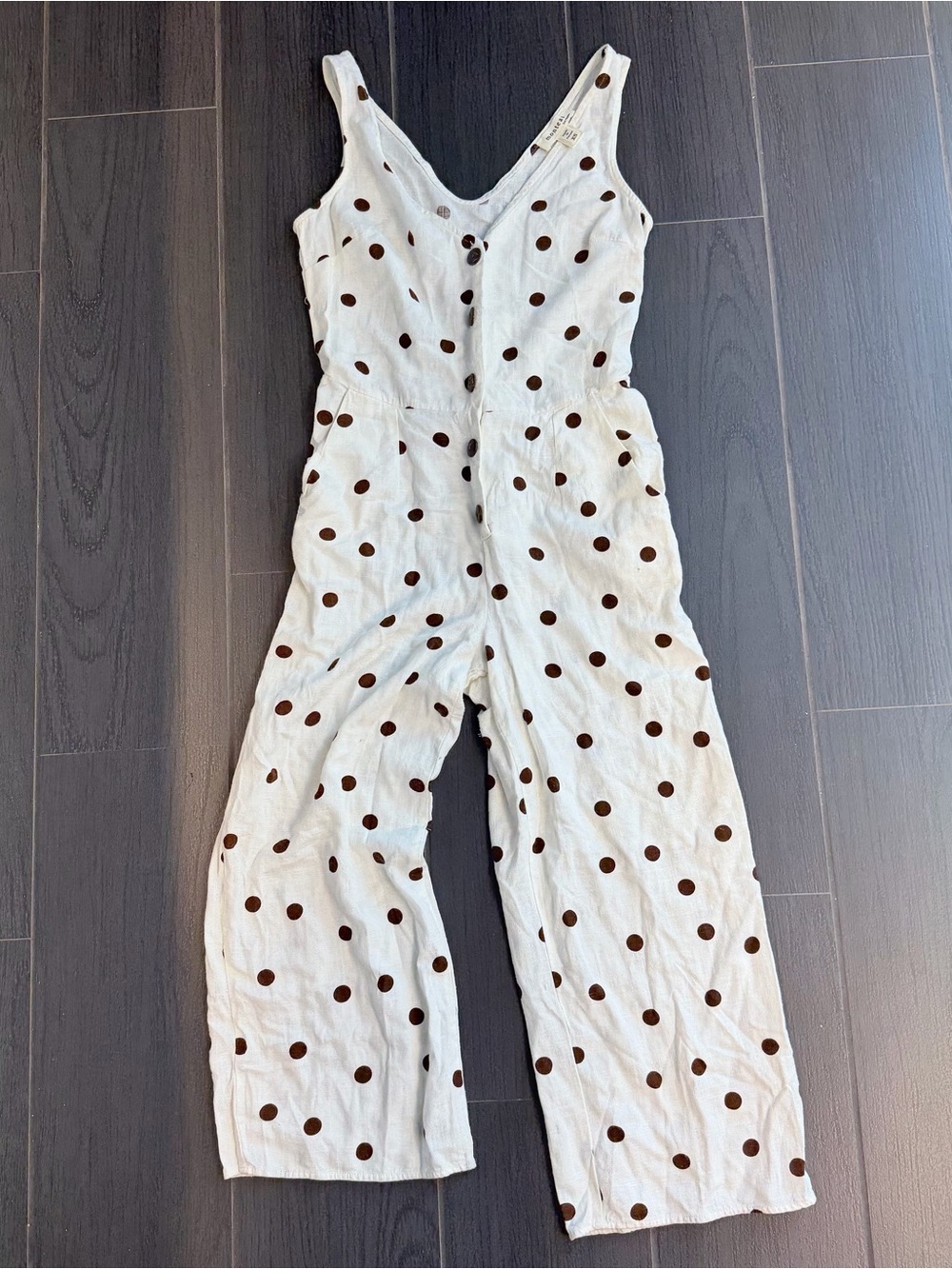 Monteau Cream Jumpsuit with Brown Polka Dots